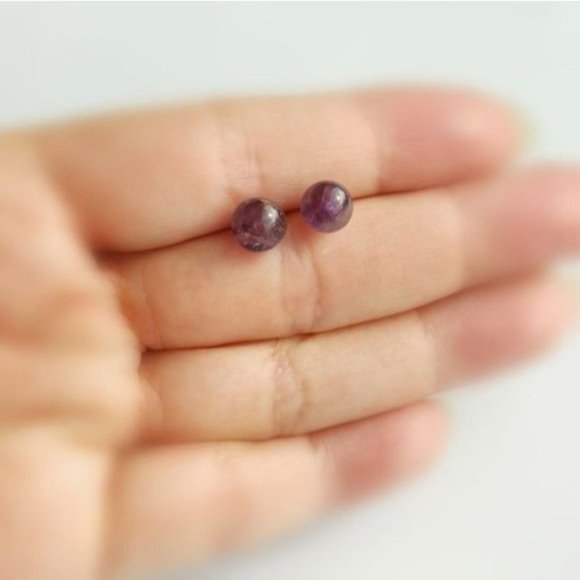New Sterling silver rock amethyst ball earrings - Picture 4 of 7
